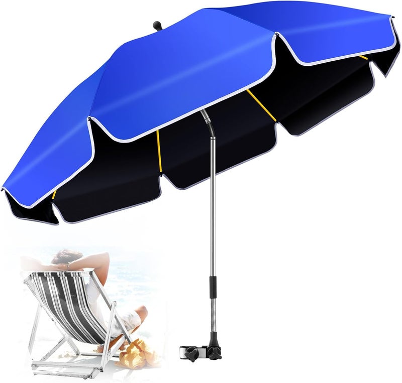 QTREE intelligence 48.8 inch Large Beach Umbrella with Clamp Sun Shade for Beach Chair, 360°Adjustable UV Protection Golf Umbrella with Clip for Outdoor Stroller Wheelchair Camping Chair - Image 1
